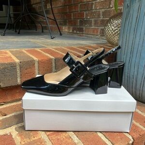 New Alex Marie “Leighten” Black patent leather Slingback Heels